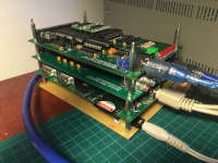 Later revision PCBs, new versions of CPU/Mem, Video and IO boards, also prototype of OPL2 board (bottom)