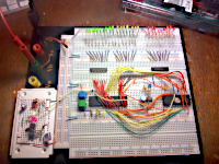 Early experiment - the LEDs show the state of Data and Address bus. The EPROM probably contains some trivial code like NOPs or CMP #$C9 as inspired by <a href="https://www.pagetable.com/?p=669"><u>this pagetable.com post</u></a>