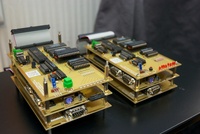 First PCB based prototypes, separated into CPU/Mem, IO and UART boards